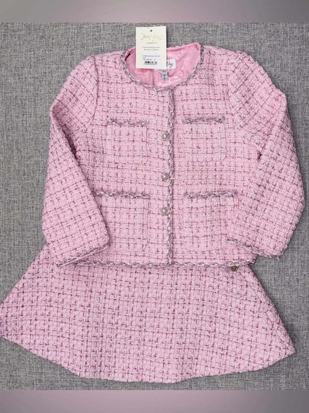 Rachel Riley 6Y Girls Pink Tweed Jacket and Skirt Set NWT